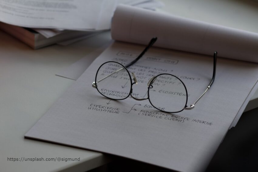Okulary leżące na notatniku